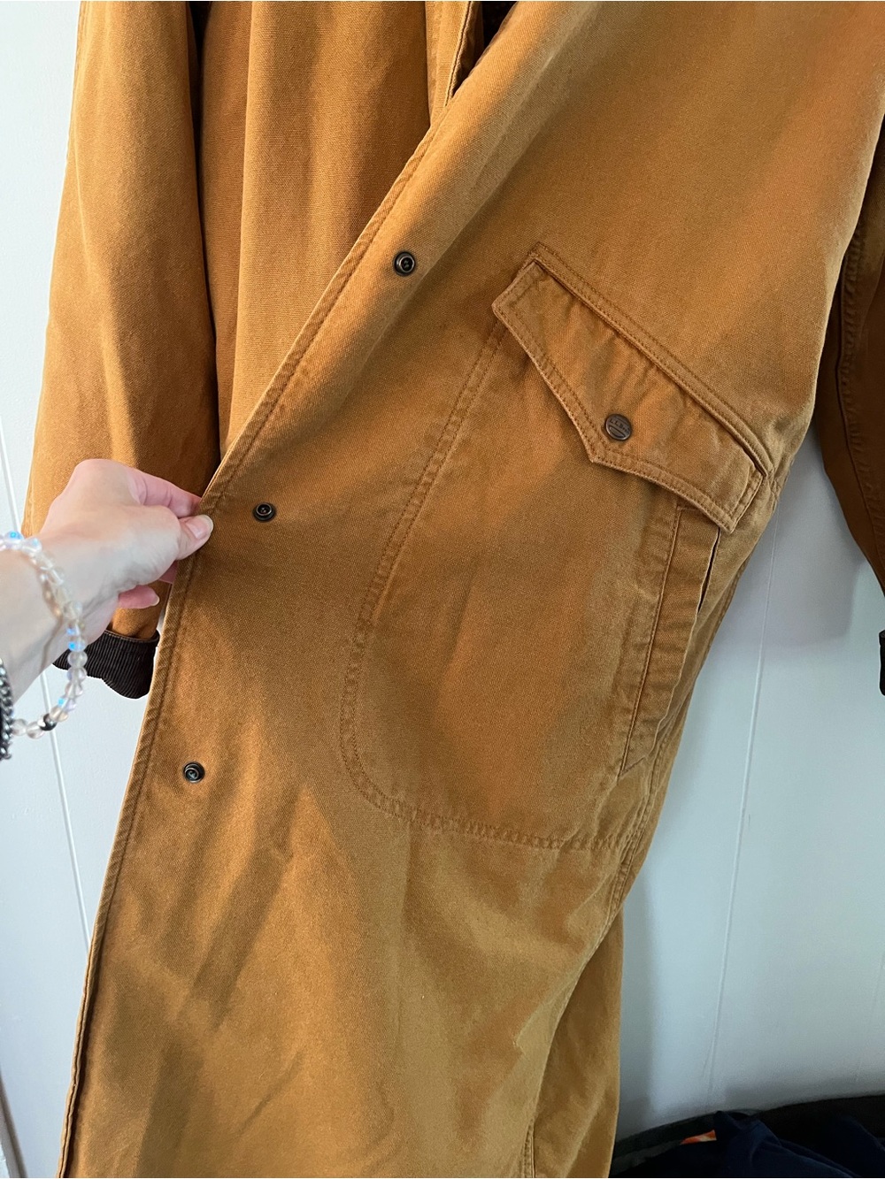Vintage LL Bean Sherpa Lined Aztec Duster Coat Canvas Chore Rancher Tan Trench - Picture 6 of 16
